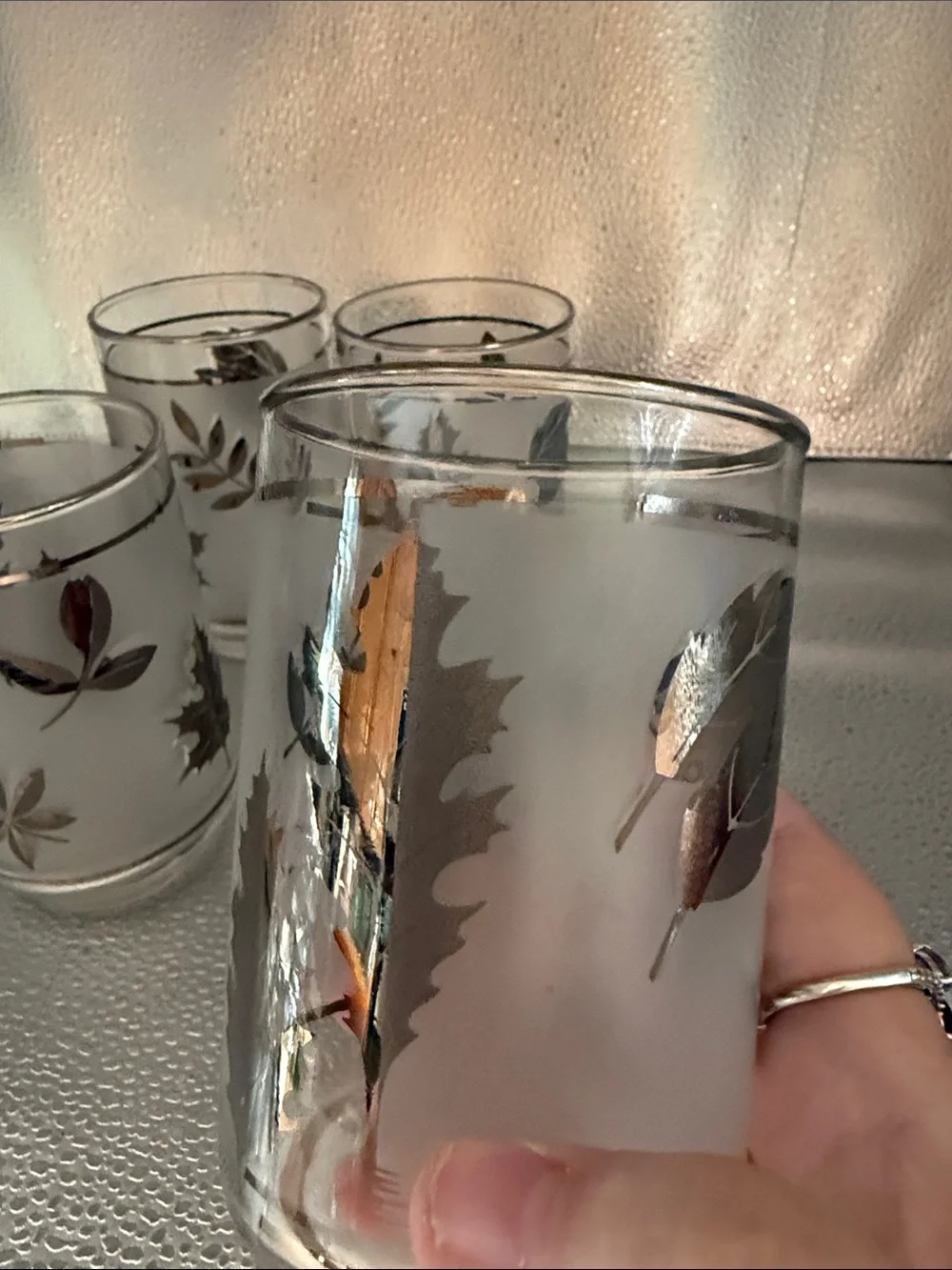 Vintage Libbey Silver Leaf Frosted MCM set of 4